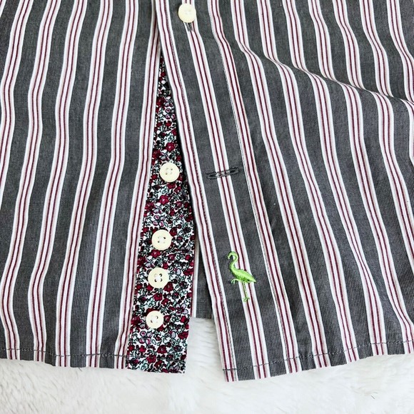 Tailorbyrd Mens Long Sleeve Dress Shirt 2XL Gray Striped Floral Contrast - Picture 7 of 8